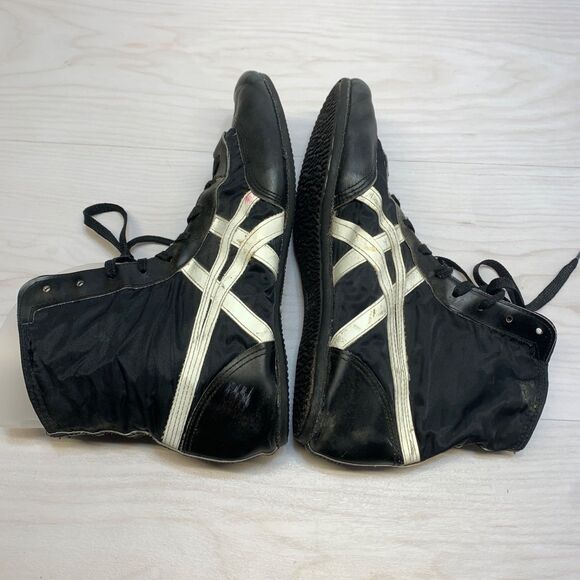 Vintage Onitsuka Tiger Wrestling Shoes Size 10.5 - Rare 70s Black/White Leather - Picture 3 of 10
